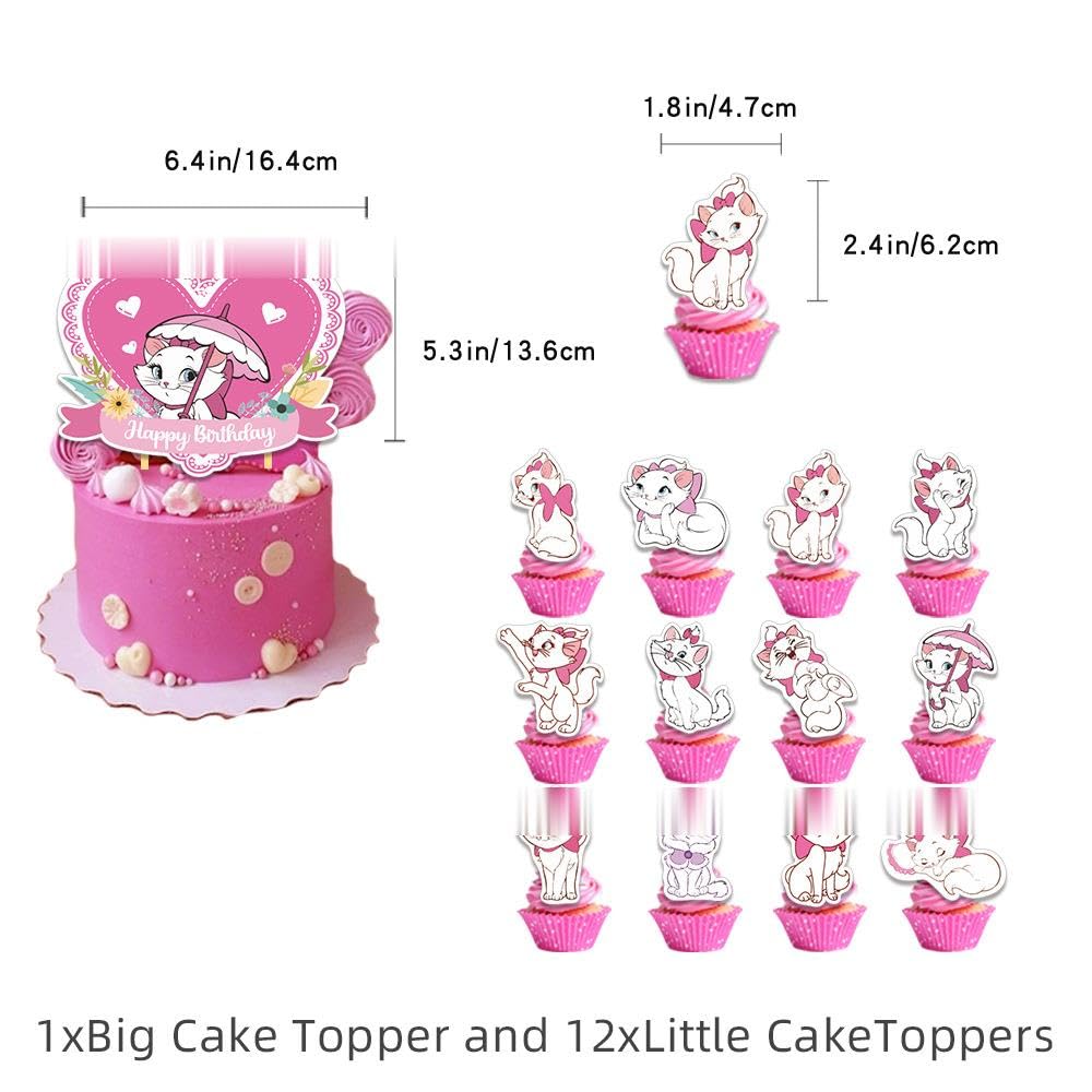 Stylish Cat Birthday Decoration Party Set AristoCats Anime Cat Movie Character Children Cute Funny Boys Girls Pink Happy Birthday Garland Banner