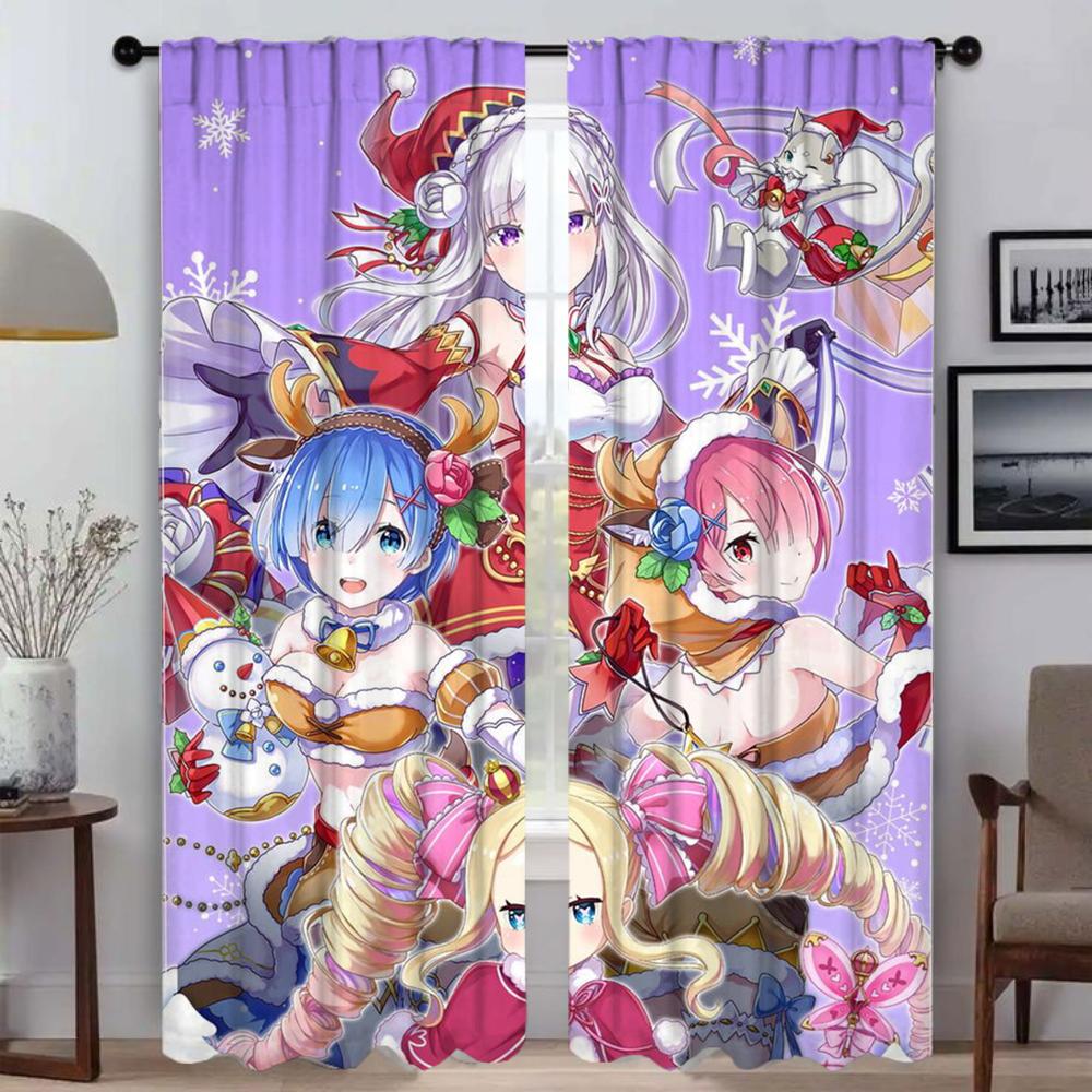 Шторы для спальни Re-zero Shades Оконные шторы для комнаты 2 Панельные перегородки Домашний интерьер Шторы Украшения на Хэллоуин Гостиная