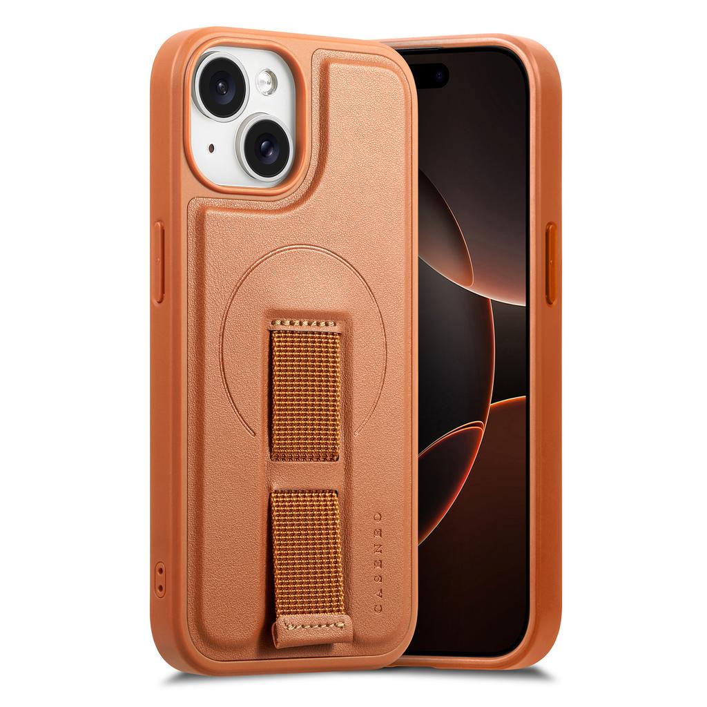 For iPhone 14/iPhone 13 6.1 inch Magnetic Case CASENEO Wristband PU Leather+PC Shockproof Phone Cover