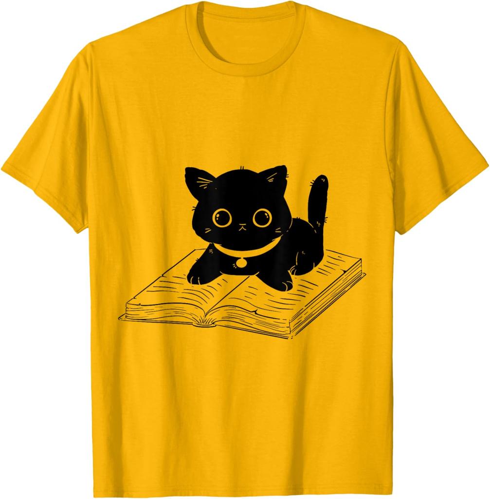 This Soft Shortsleeved Tshirt Features A Cute Black Cat Reading A Book Design and Is Perfect for Everyday WearSummer Streetwear