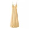 ZA European & American Style Gold Satin Spaghetti Strap Midi Dress