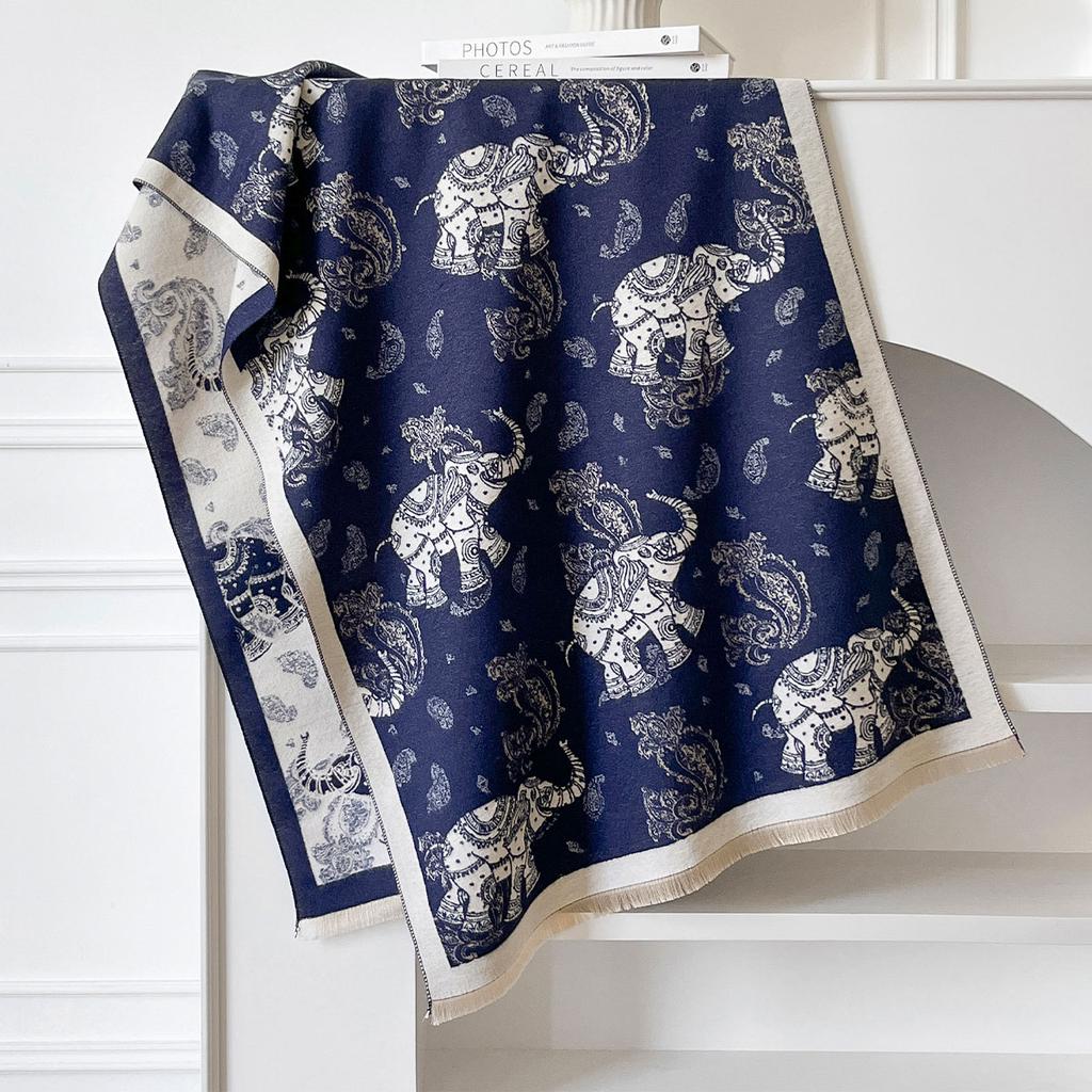 Новый зимний шарф с жаккардовым узором в виде слона из кашемира высокого качества для женщин, толстый платок-шаль, женский шерстяной шарф-пашмина