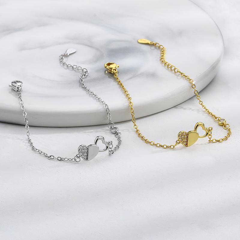 Flash Diamond Heart-To-Heart Bracelet Korean Personality Light Luxury Exquisite Two-Color Love Bracelet Valentine'S Day Gift