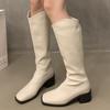 Женские высокие сапоги на среднем каблуке, дизайнерские кожаные туфли до колена, тренд 2024 года, зимние массивные мотоциклетные ботинки, новая мода, Botas Mujer