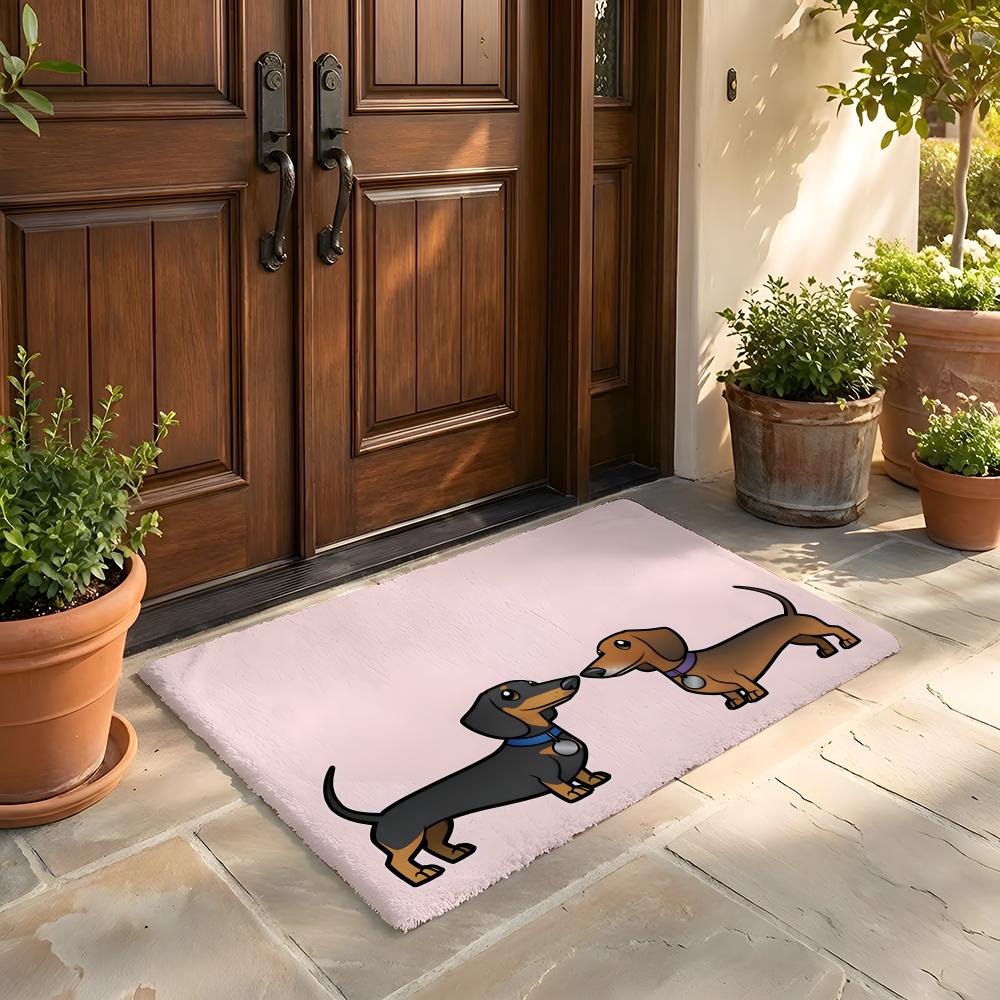 Floor Mat Soft Flannel Rug Non Slip Absorbent Mat for Bathroom Bedroom Home Decor Sausage Dog Dachshund cute