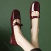 Fashion French Retro Low Heel Thick Bow Mary Jane Shoes Women 2025 Spring and Autumn New Patent Leather Shallow Mouth Pumps Single Shoes