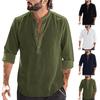 Designer Spring Summer Men's Casual Cotton Linen Solid Color Long Sleeve Shirts Loose Stand Collar Shirts