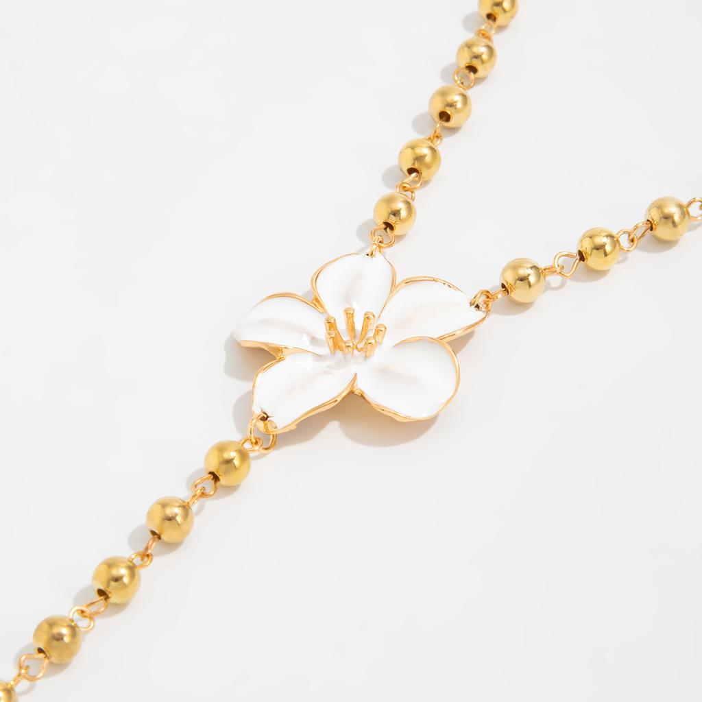Light Luxury Niche Oil Dripping Flower Y-shaped Necklace, Simple Round Bead Chain Beaded Collarbone Chain