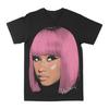 Черная Хлопковая Футболка Nicki Minaj Уличный Стиль Хип-Хоп Унисекс Розовый Парик Летний Повседневный Стиль