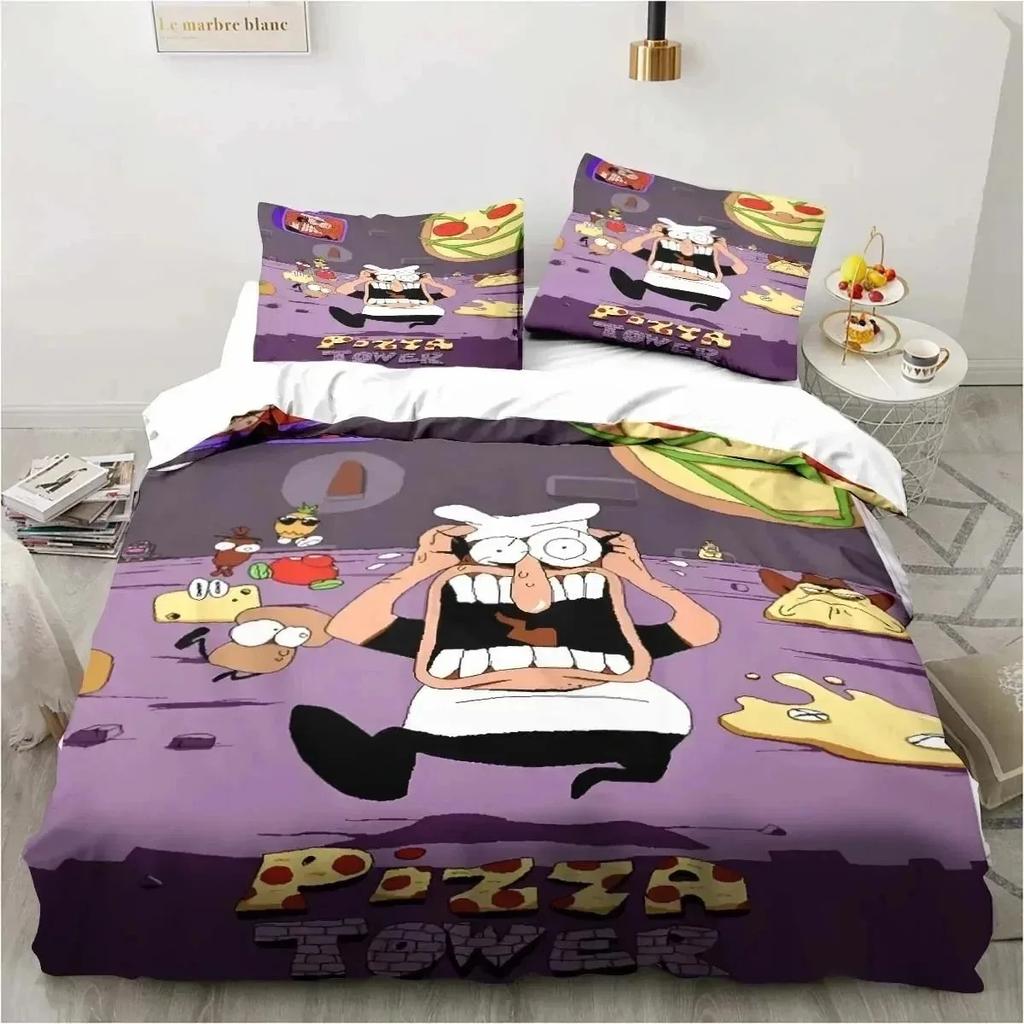 Pizza Tower Классический игровой комплект постельного белья в пиксельном стиле Пододеяльник Постельный комплект Одеяло Наволочка Одеяло размера King Queen Для мальчиков Взрослых