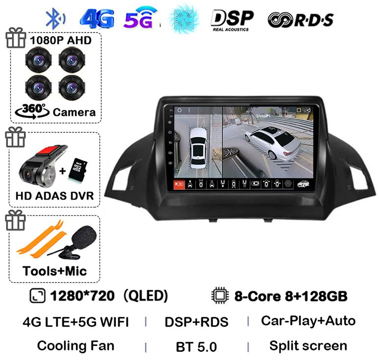 Android 14 Carplay Auto для Ford Kuga Escape 2013 2014 2015 2016 Автомобильный радиоприемник Мультимедиа Видеоплеер GPS Стерео 4G WIFI Головное устройство