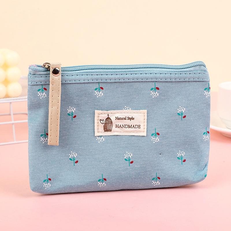 1Pc Floral Prints Rectangle Coin Purse Cute Cosmetic Bag Small Storage Bags Canvas Toiletry Organizer Purse