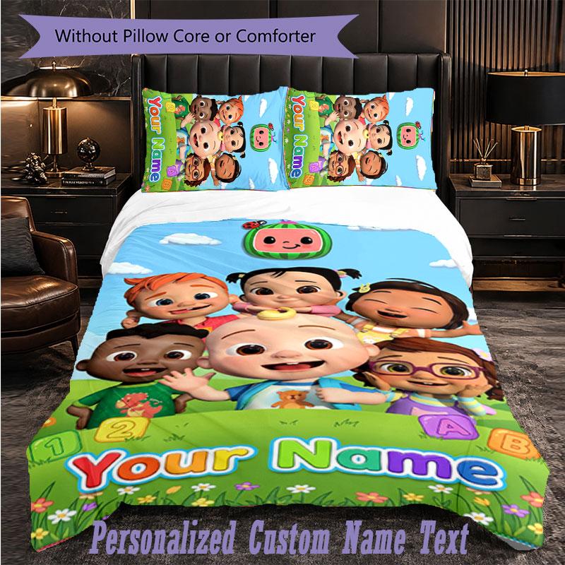 Personalized 3Pcs Bedding SetCocomelon Custom Text Duvet Cover Pillowcase Set Bedroom Gift