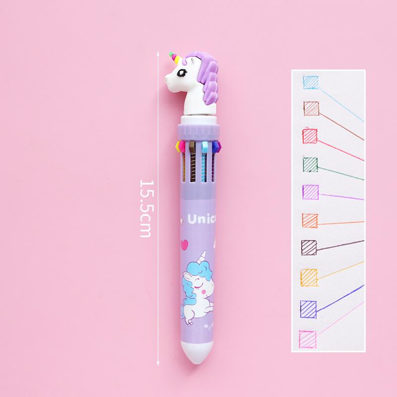 1 шт., разноцветная шариковая ручка с милым фламинго, единорог, динозавр, 0,5 мм, 10 в 1, маркер для офиса, школы