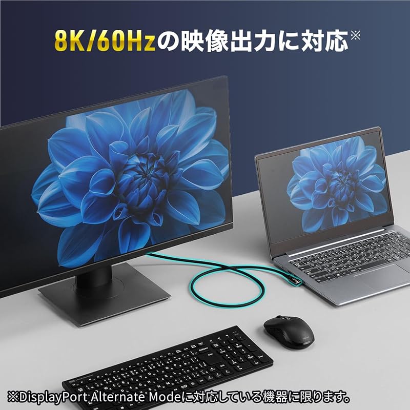 Кабель Sanwa Direct USB-C Совместимость с видеовыходом 8K/60 Гц Г-образный разъем PD 100 Вт С функцией отображения мощности 20 Гбит/с Быстрая зарядка 1 м Мягкий силикон