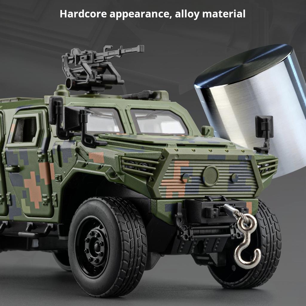 1/32 Dongfeng Mengshi Simulation Alloy Military Off-Road Armored Vehicle Model Pull Back Collectible Desktop Ornament