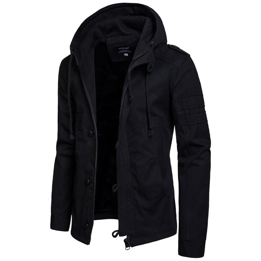 European and American Men's Slim-Fit Hooded Solid Color Jacket for Autumn/Winter
