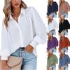 Women's 2025 Long Sleeve Solid Color Stand Collar Button-up Top with Lantern Sleeves
