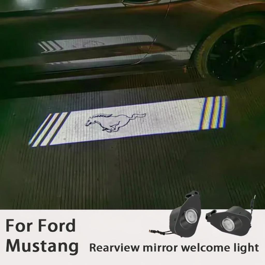 For 15-23 Ford Mustang HD Led Rear View Mirror Welcome Light Mustang Door Projection Light Atmosphere Light Modification CVX1