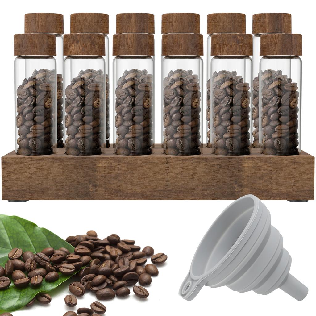 6/12Pcs Coffee Beans Storage Jar Vacuum Sealed Storage Container Multipurpose Walnut Tea Tube Display Rack Coffee Accessories