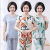 "Women's Summer Cotton Silk Pajamas: Short-Sleeve, Loose-Fit, Two-Piece Set for Middle-Aged and Elderly, Plus-Size, Outdoor Wearable"