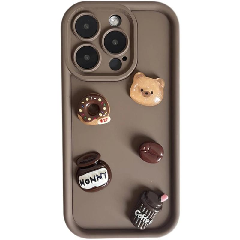 Корейский милый чехол для телефона с 3D медведем, кофе и пончиком для iPhone 11 13 12 14 15 Pro Max X XR XS Max 7 8 Plus, противоударный чехол с рисунком