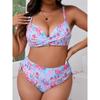2025 Купальник бикини большого размера с цветочным принтом, на жесткой чашке, со шнуровкой для женщин