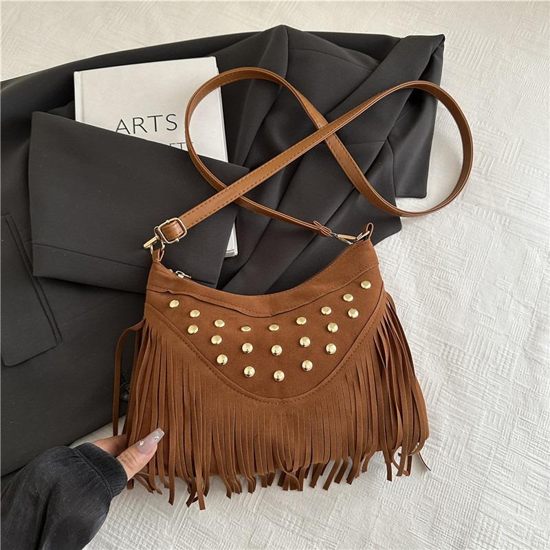 Сумка с кисточками и заклепками, женская новая трендовая сумка-седло в стиле Майяр, универсальная ветрозащитная сумка-мессенджер