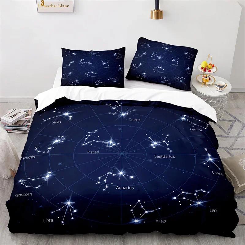 Пододеяльник «Солнце и Луна» King Microfiber Astrology Постельное белье Двенадцать созвездий Зодиака Одеяло Покрывало для детей Мальчиков Девочек