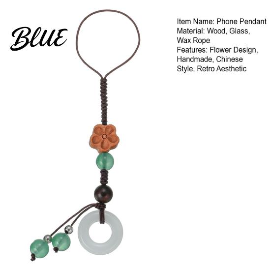 Braided Cell Phone Strap Flower Mobile Charm with Wooden