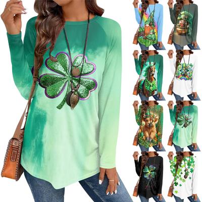 Женская повседневная футболка большого размера с длинными рукавами и круглым вырезом, винтажный этнический принт, топ-пуловер