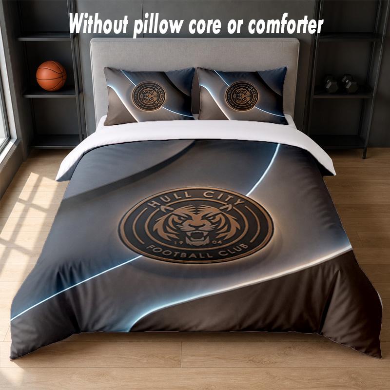 Hull City Football Design Bed Bedding Set 1 Duvet Cover + 2 Pillowcases Soft Breathable Household Bed Linens