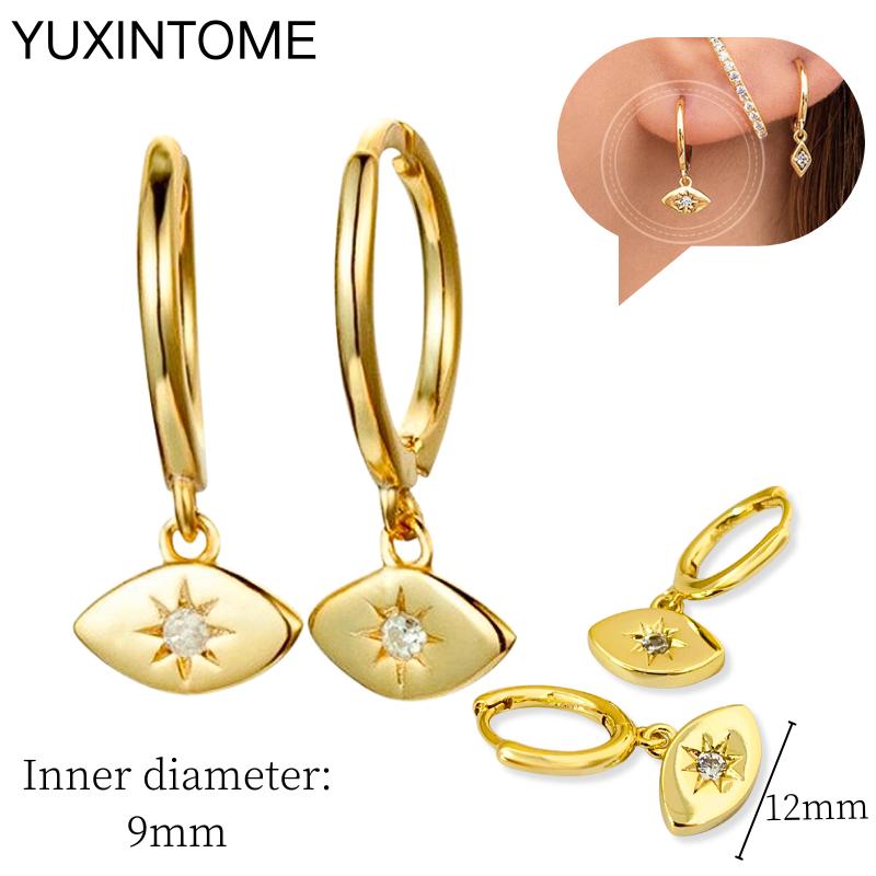 925 Sterling Silver Needle Vintage Square Round Pendant Earrings For Women Crystal Shell Geometric Earrings Fashion Jewelry
