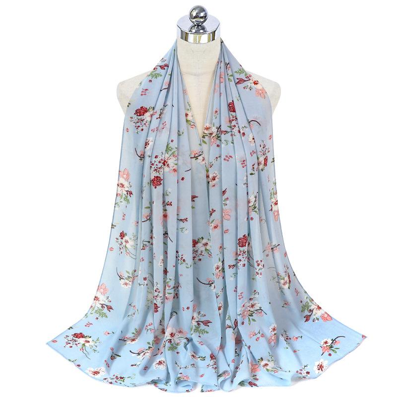NEW Fashion Women Chiffon Flower Print Muslim Head Scarf Ladies High Quality Shawl and Wrap Female Headband Hijab Stoles