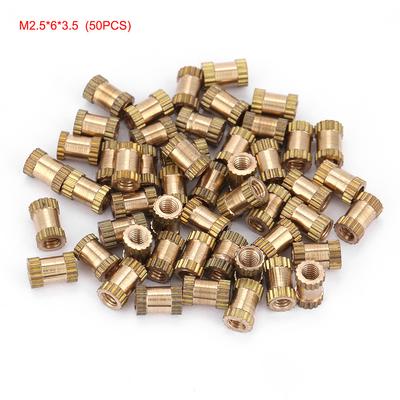 Латунный цилиндр M2,5 с накаткой и закладными гайками (M2.5*6*3.5; 50шт)