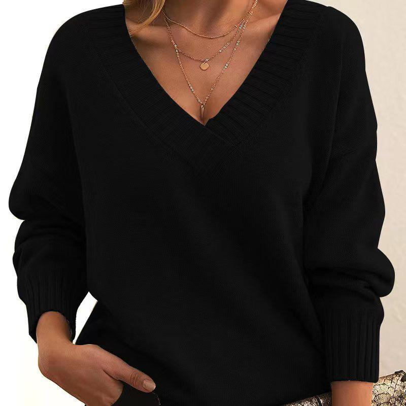 2025 European & American Loose V-Neck Pullover Sweater for Women - New Casual Knitwear Style