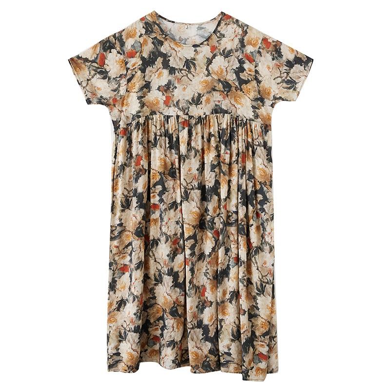 Новые платья из хлопка с короткими рукавами больших размеров и цветочным принтом для женщин, повседневные свободные длинные летние платья