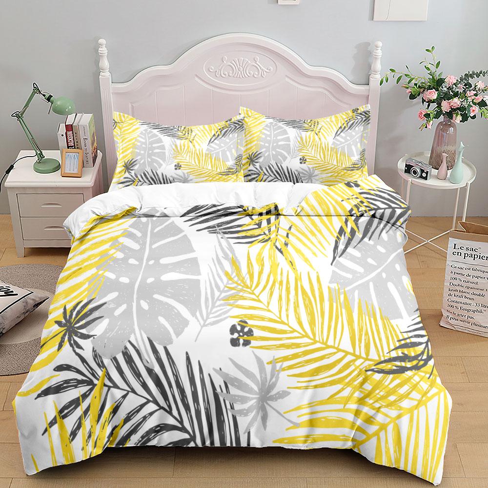 Tropical Palmtree Leaves Bedding Set King Queen Double Full Twin Single Size Duvet Cover Pillow Case Bed Linen Set