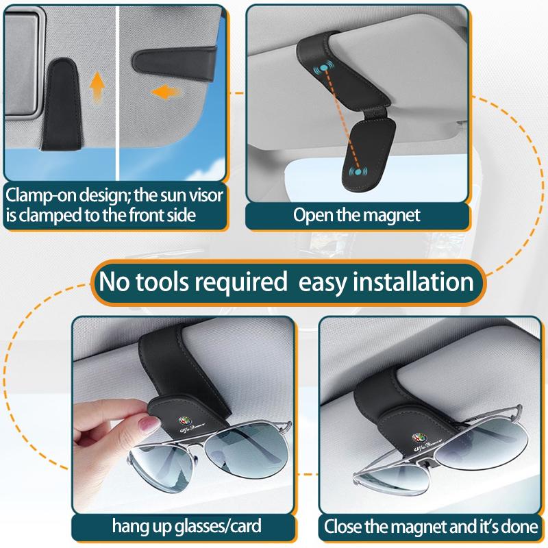 1Pc Car Specific Glasses Clip Leather Ticket Holder Sticker For Alfa Romeo 159 Giulietta Giulia 147 Mito 156 166 GT Stelvio F1XS7