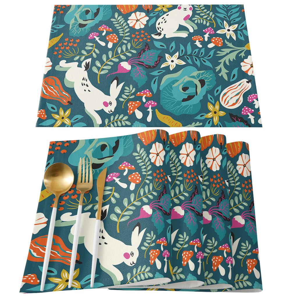 Скатерть с изображением кролика, цветов и листьев грибов, праздничный декор, водонепроницаемые прямоугольные скатерти, свадебный декор, покрытие стола