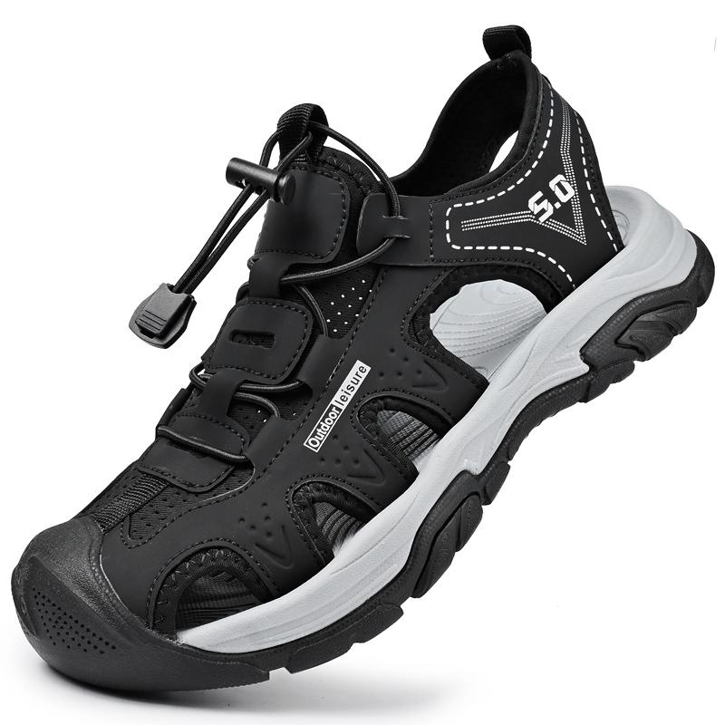 Fashion Microfiber Leather Men's Summer Shoes Comfy Breathable Mens Sandals Quick Dry Shoes Non-Slip Male Anti-collision Toe Beach Flats