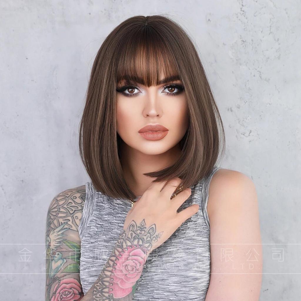 Черный с белым парики Боб с челкой Короткие прямые парики для женщин Основные моменты Парик Косплей Вечеринка Blackpink Корейский парик