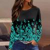 Женский повседневный топ с длинным рукавом и принтом, с круглым вырезом
