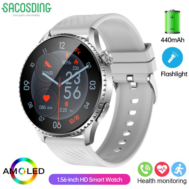 SACOSDING 2025 ECG Smart Watch Men 1.56” AMOLED Screen Heart Rate Blood Pressure Monitoring Watches NFC Access Control Smartwatch