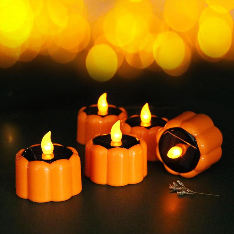 Тыквенные свечи 6 шт. мерцающие свечи для Хэллоуина мерцающие солнечные тыквенные чайные свечи для вечеринки дома центральный элемент