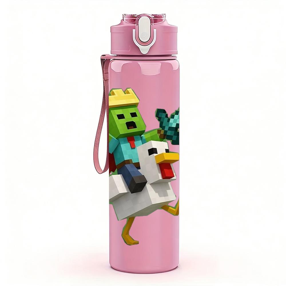 1PC Minecraft Duck Warrior Character 750ml Color Plastic Sports Water Bottle Leakproof Flip Straw Lid Suitable for Sports Office Home Use