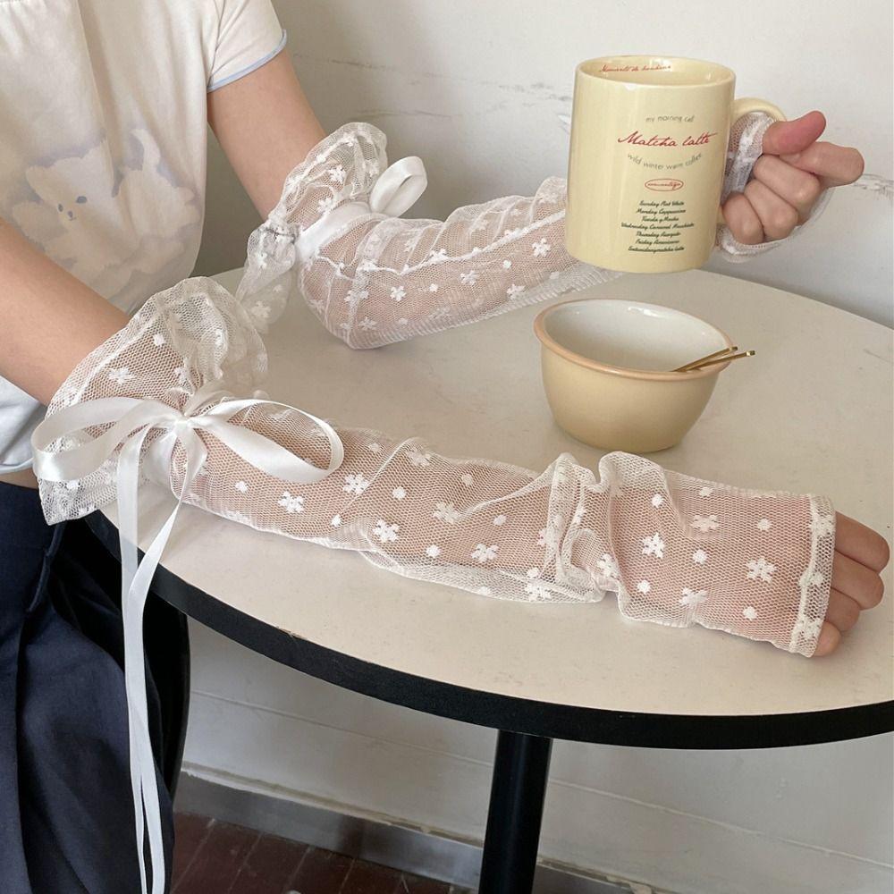 Bow Knot Ribbon Arm Cuffs Lace Fake Sleeves Cuffs Costume Accessory Wrist Cuffs  Stage Performance