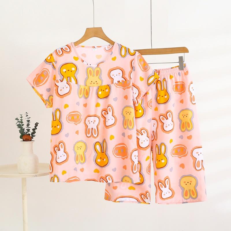 Летний комплект домашней одежды с коротким рукавом, женский тонкий топ с круглым вырезом, шорты, свободная пижама из двух частей