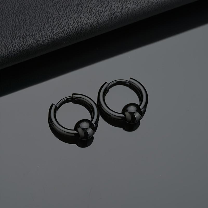 2 шт. Серьги-кольца из нержавеющей стали для мужчин, Маленький круг, Металлический шарик, Гипоаллергенная застежка для ушей, Рок, Хип-хоп, Искусственные украшения, Подарок