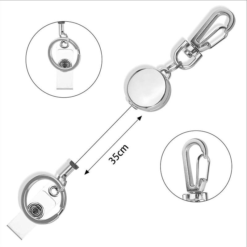 Metal Retractable Badge Reel ID Badge Holder with Cord Portable Carabiner Key Chain Office Supplies